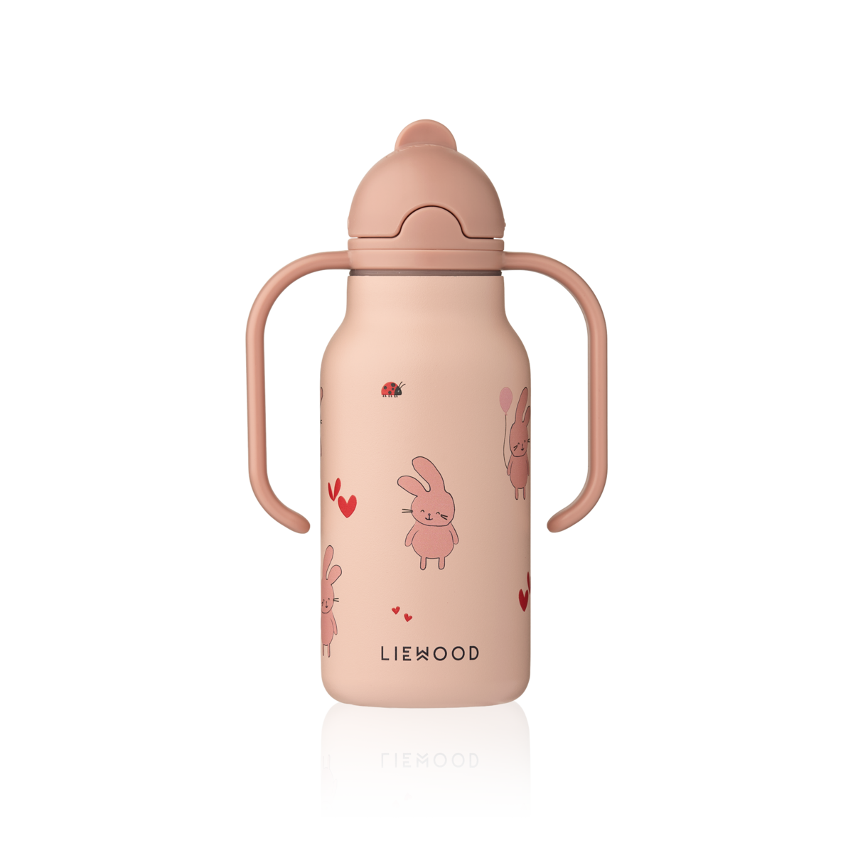 Liewood Kimmie gyerek szívószálas kulacs (250 ml) nyuszi, szívecskés minta - Wild Child felirattal