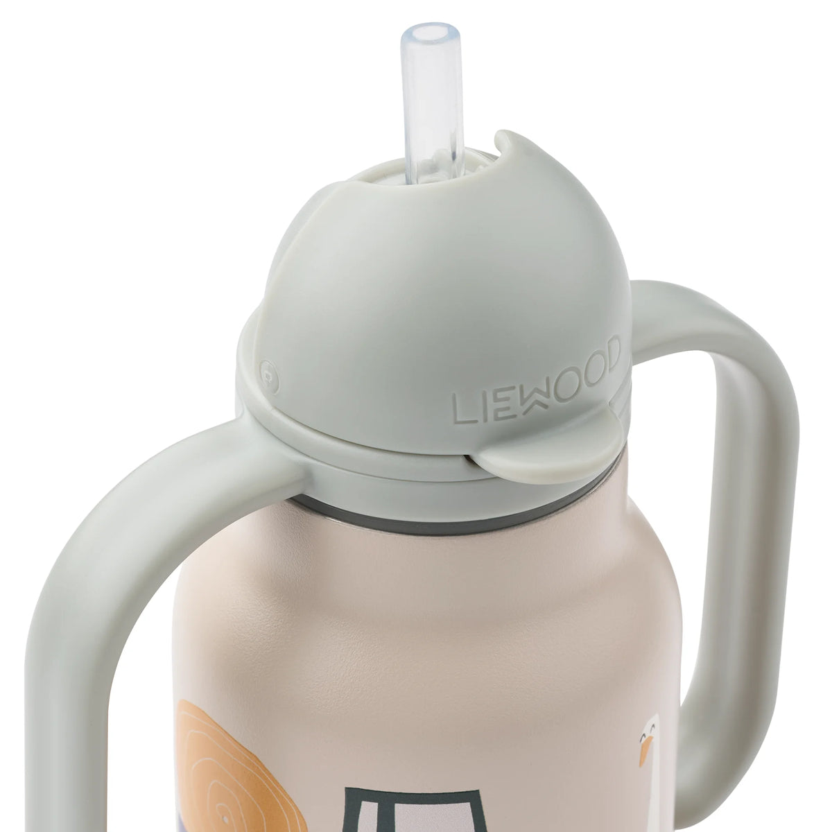 Liewood Kimmie gyerek szívószálas kulacs (250 ml) - farm minta traktorral és a szívószálas kupak közelről