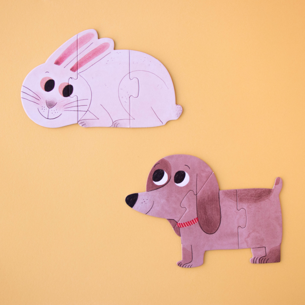 Szeretem az állatok kirakó játék gyerekeknek - nyúl és kutya puzzle - Pippadu