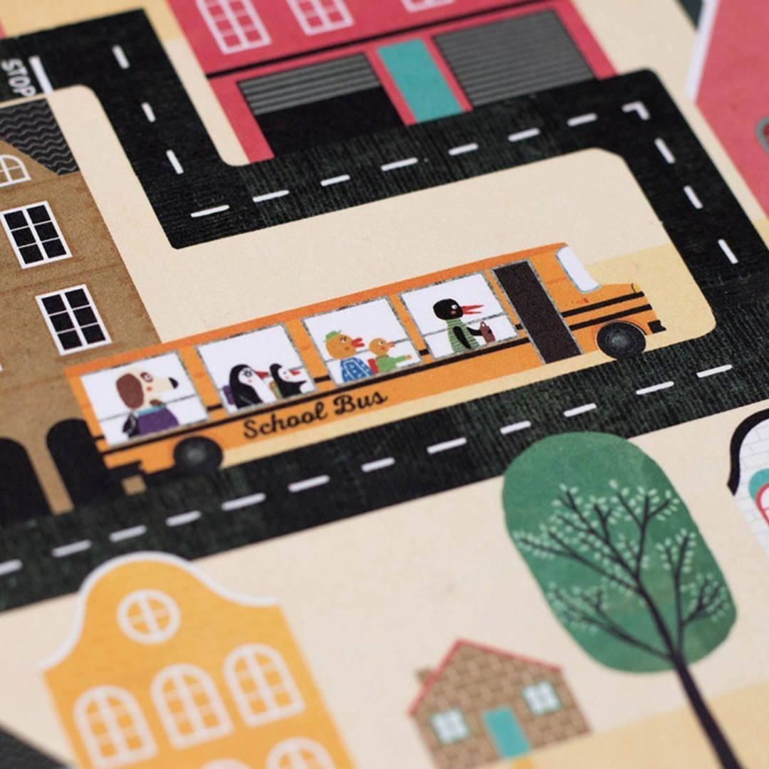 Londji A postás megfigyelési társasjáték részlet iskolabusszal