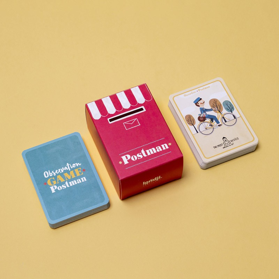 Londji A postás megfigyelő társasjáték doboz és kártyapakli