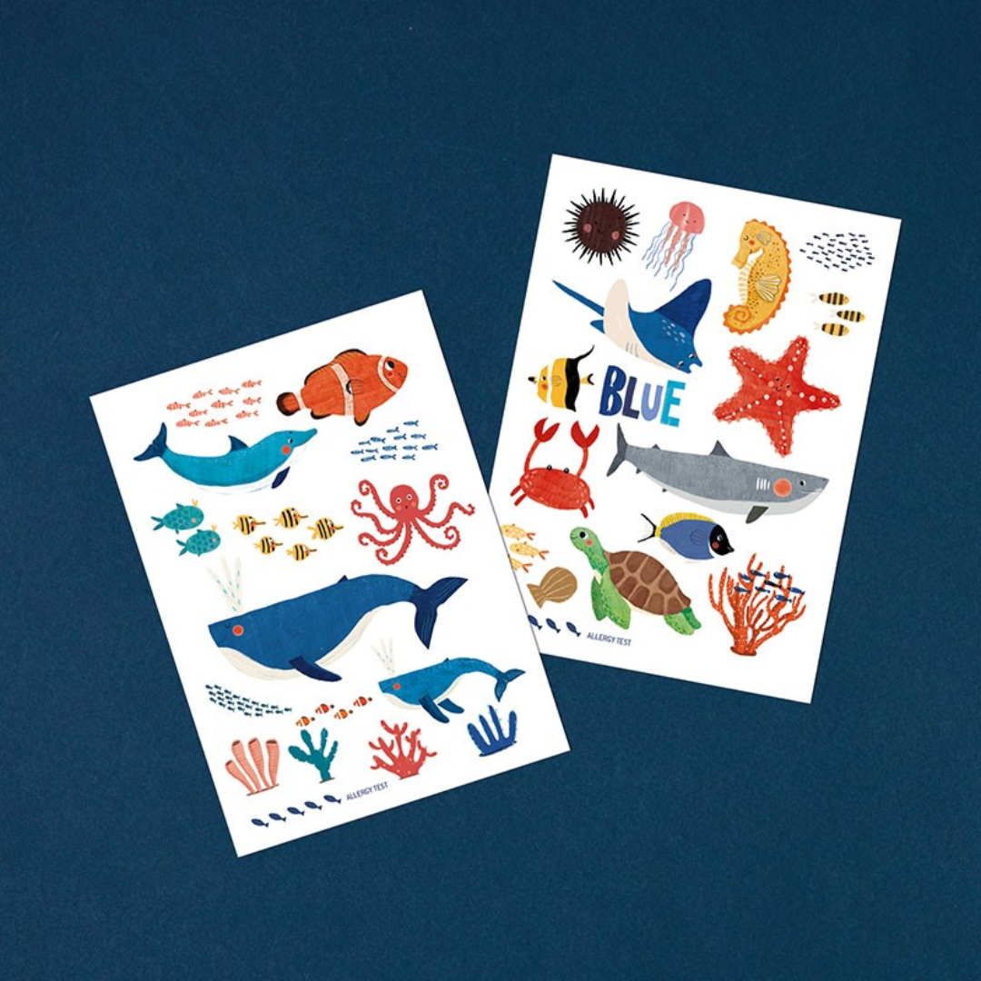 Londji Blue gyerek tetoválás szett, 31 darab tengeri mintás lemosható tetoválás