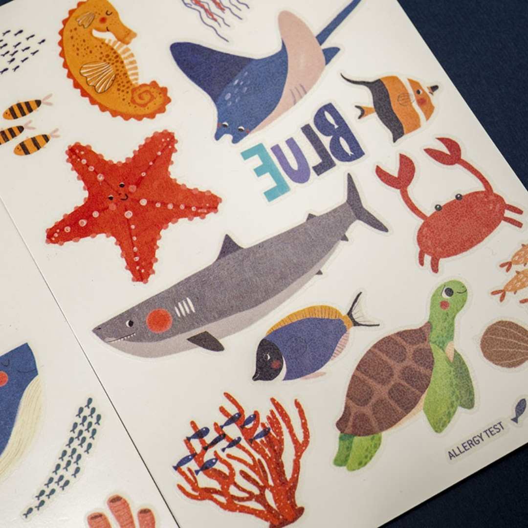 Londji Blue gyerek tetoválás tengeri állat mintákkal, cápa, teknős és csillag