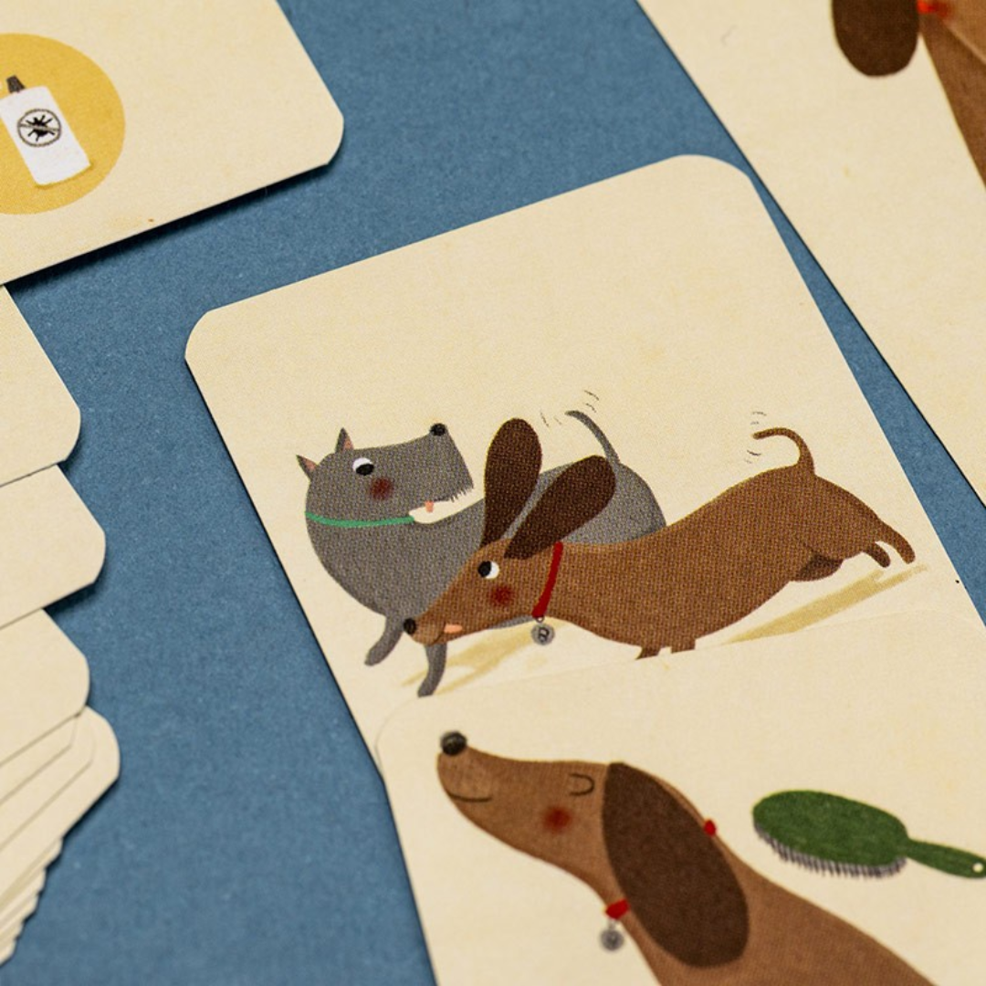 Londji Bobby & Misha gondoskodós társasjáték jelenet, kutya és cica ápolása