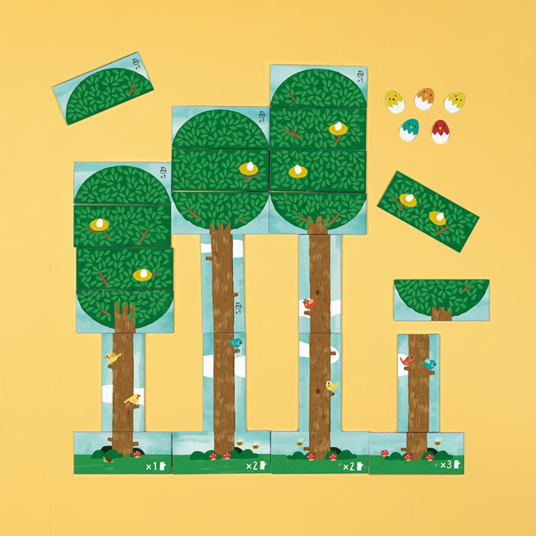 Londji mini társasjáték építkezős játékmenet – fák összeállítása és fészkek kialakítása