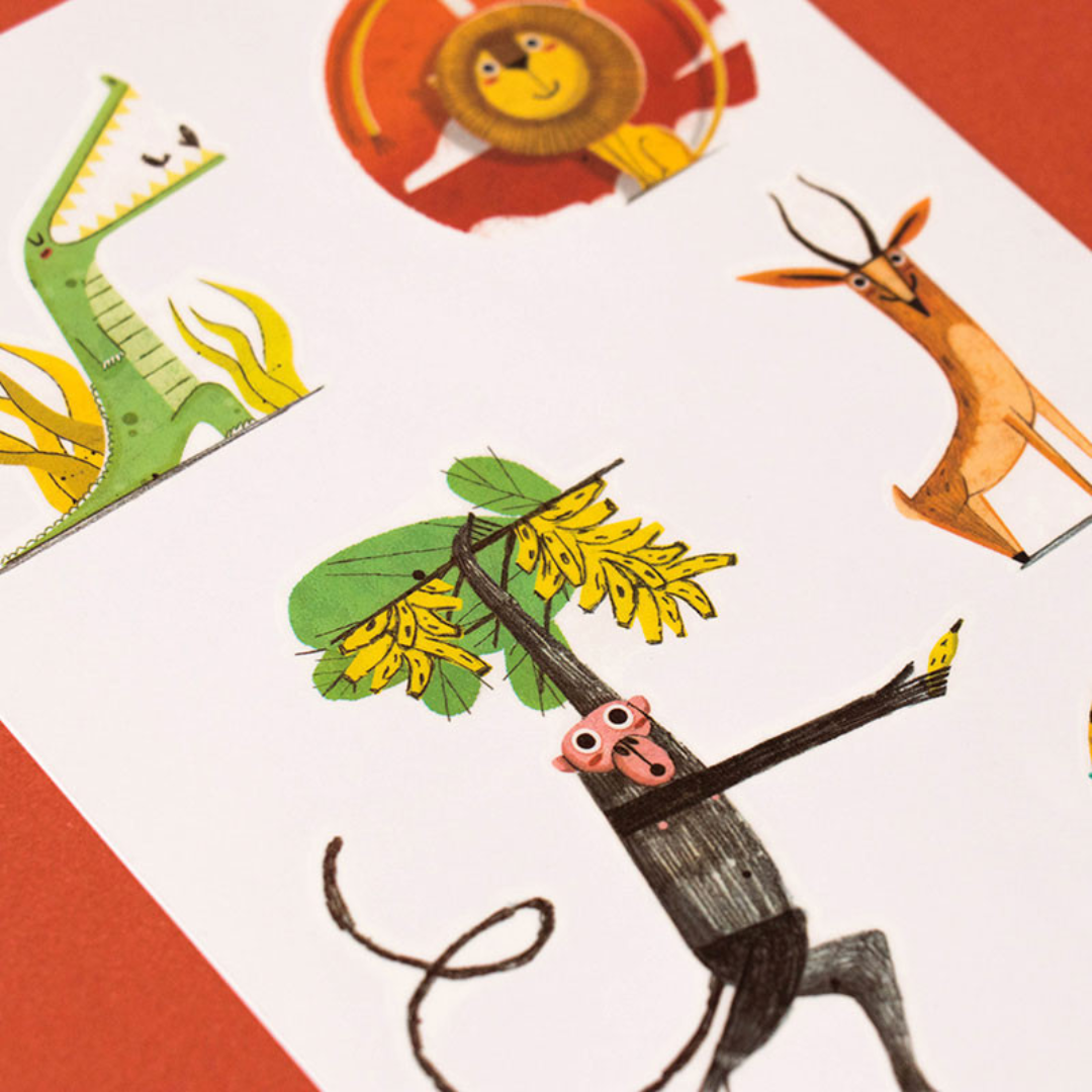 Londji Dzsungel gyerek tetoválás krokodil, majom és antilop mintákkal