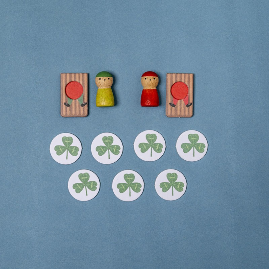 Londji Havas verseny mini társasjáték fa figurák és lóhere korongok