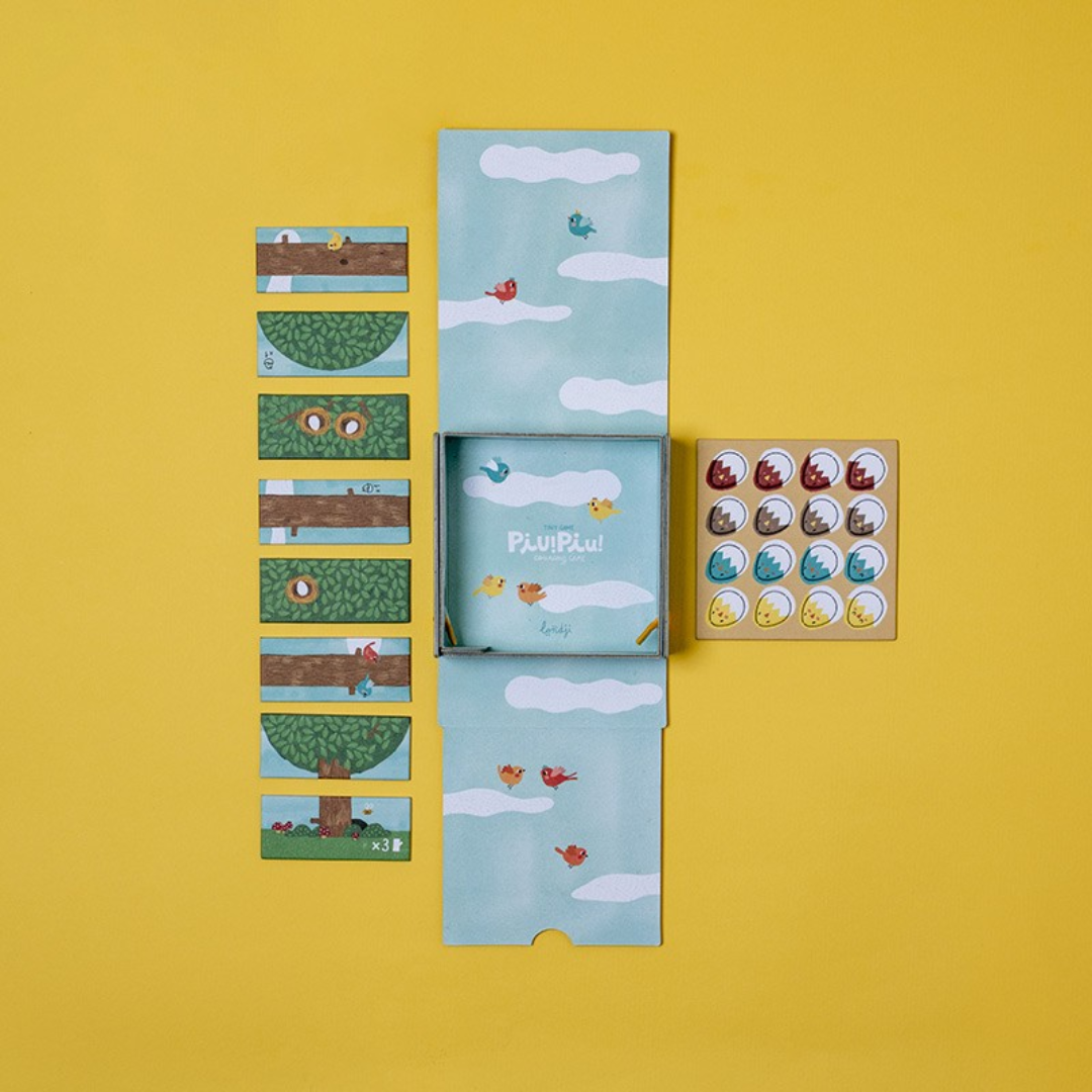 Londji Csip, csip mini társasjáték teljes tartalma – FSC papírból készült építős játék