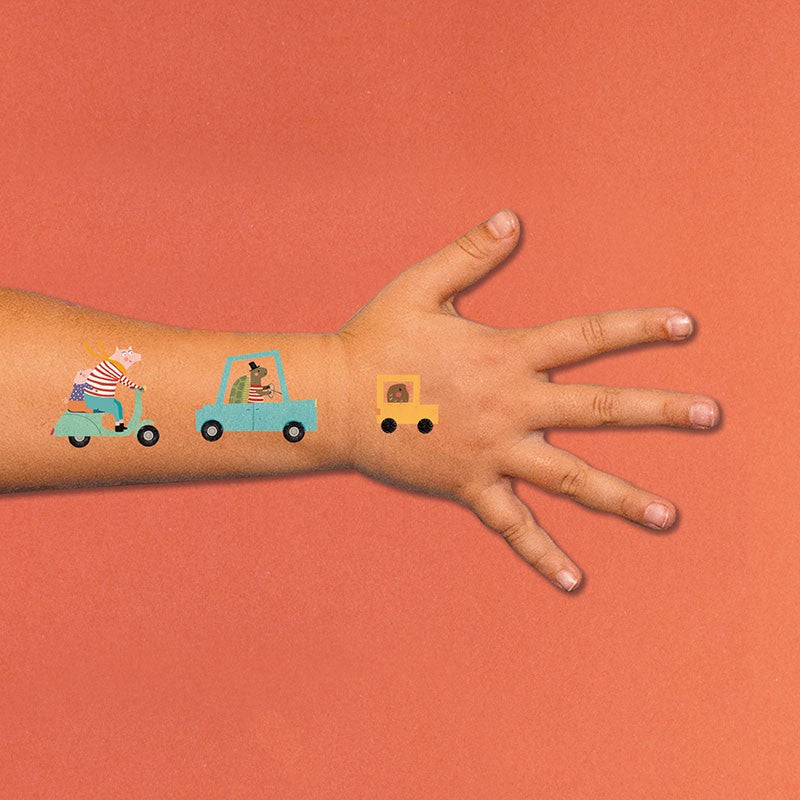 Londji gyerek tetoválás - Tütü kézen, autó és jármű mintás lemosható tetoválás