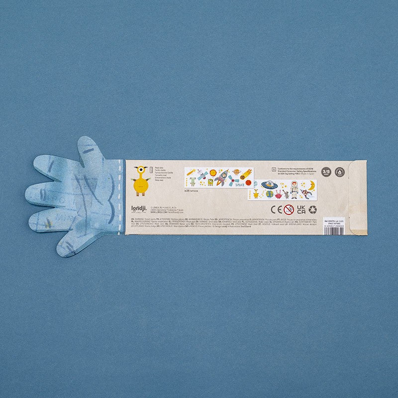 Londji Űrverseny gyerek tetoválás csomagolás hátoldala és termék információk