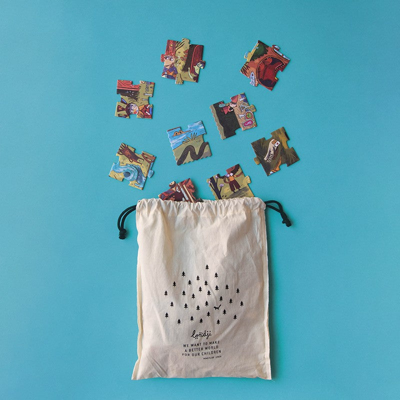 Puzzle-darabok és textil tárolózsák, Londji Varázsvilág