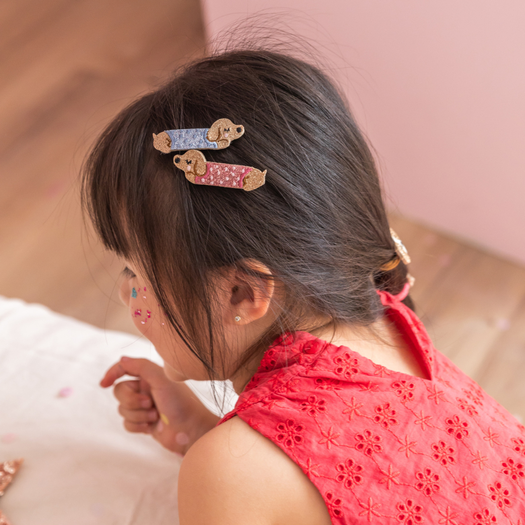 Tacskó mintás gyerek hajdísz - aranyos kutyás hajcsat