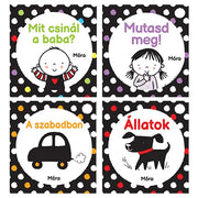 A baba első könyvtára: Mit csinál a baba?, Mutasd meg!, A szabadban és Állatok – a négy kis könyv borítója