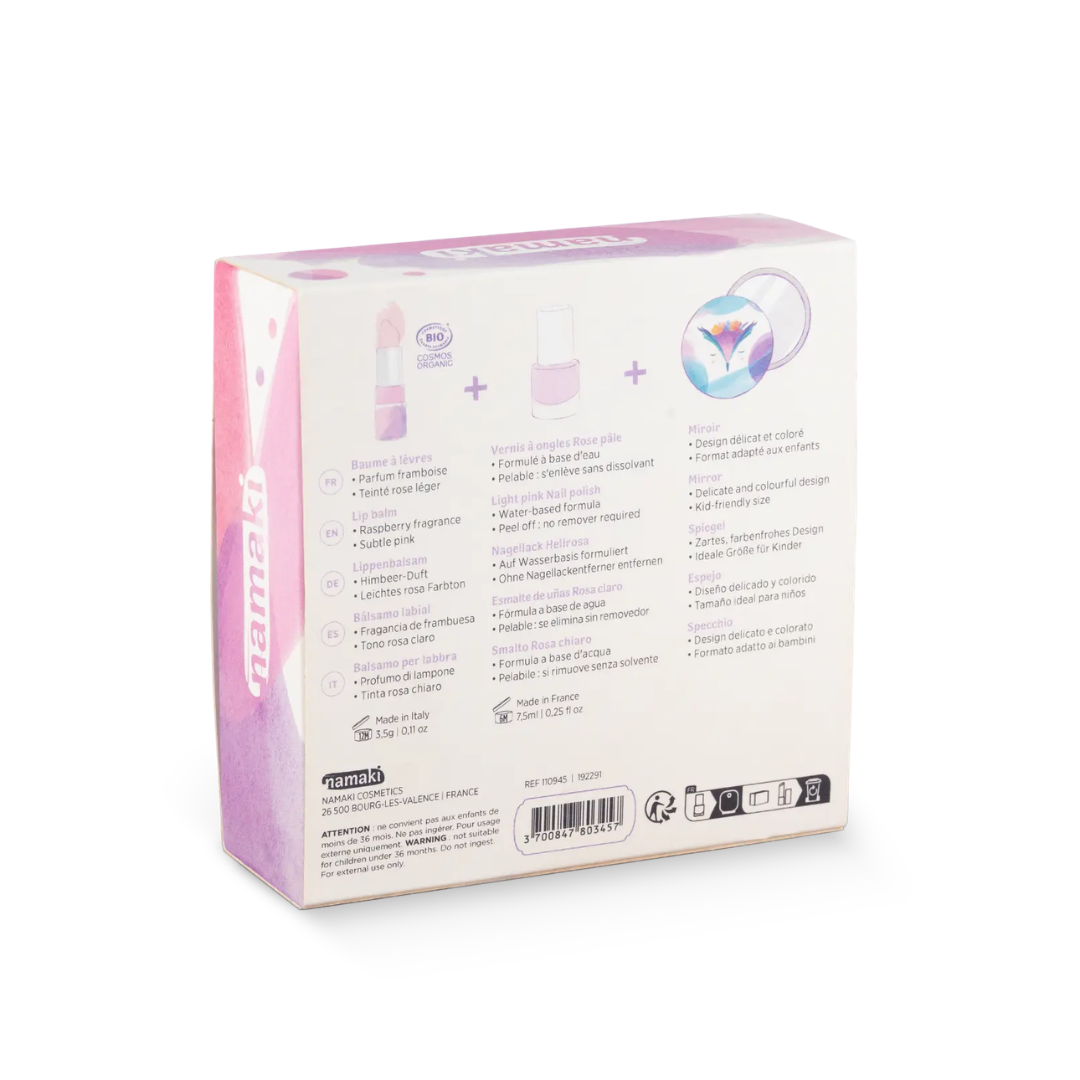 Namaki Csalogány gyerek smink ajándék készlet hátoldali csomagolás termékleírással