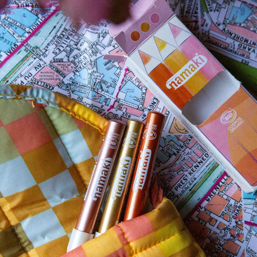 Namaki gyerek sminkceruza szett Napsugár sminktáskában, kibontott csomagolással