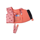 Kinyitott Swim Essentials eper mintás neoprén gyerek úszómellény, belső habbetétekkel és CE minősítési címkével.
