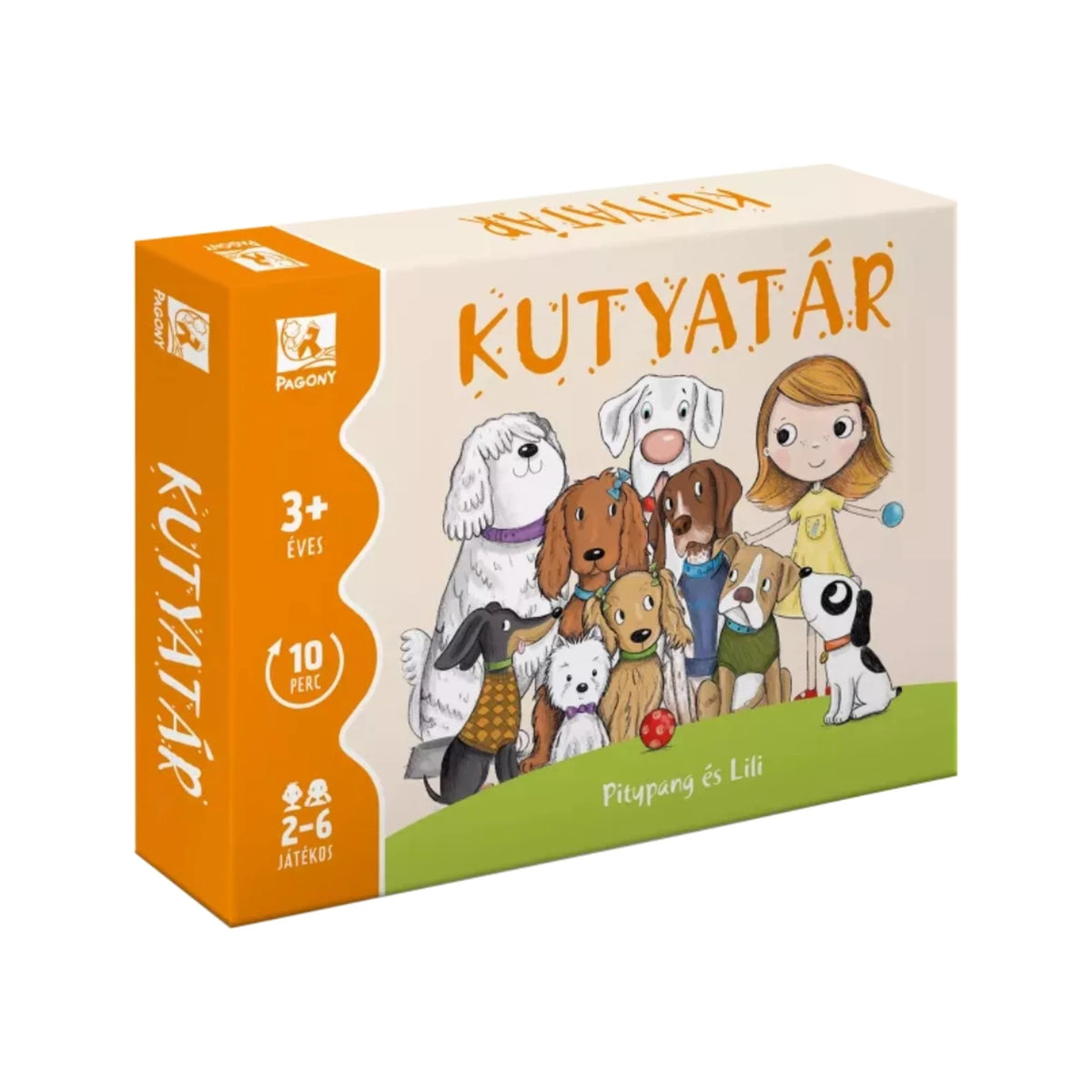 Kutyatár kártyajáték doboza a Pitypang és Lili-sorozatból: Lili, Pitypang és sokféle kutyus együtt, 3 éves kortól, 2–6 játékosnak
