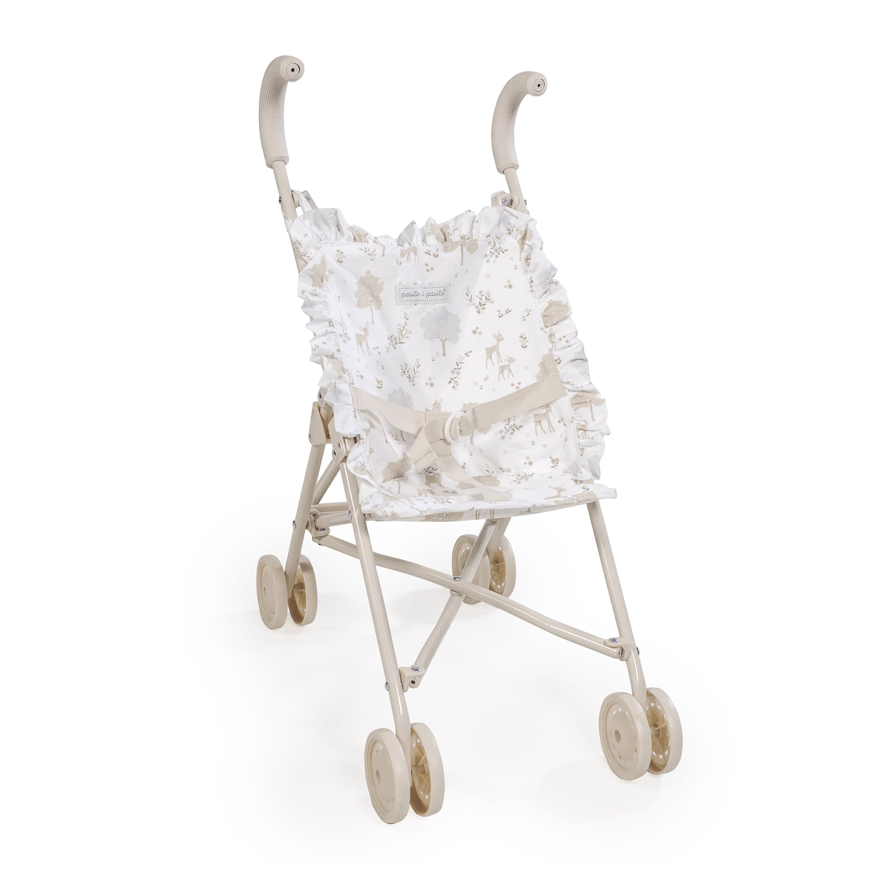 Játék babakocsi őz és fa mintával, bézs színnel - Pasito a Pasito