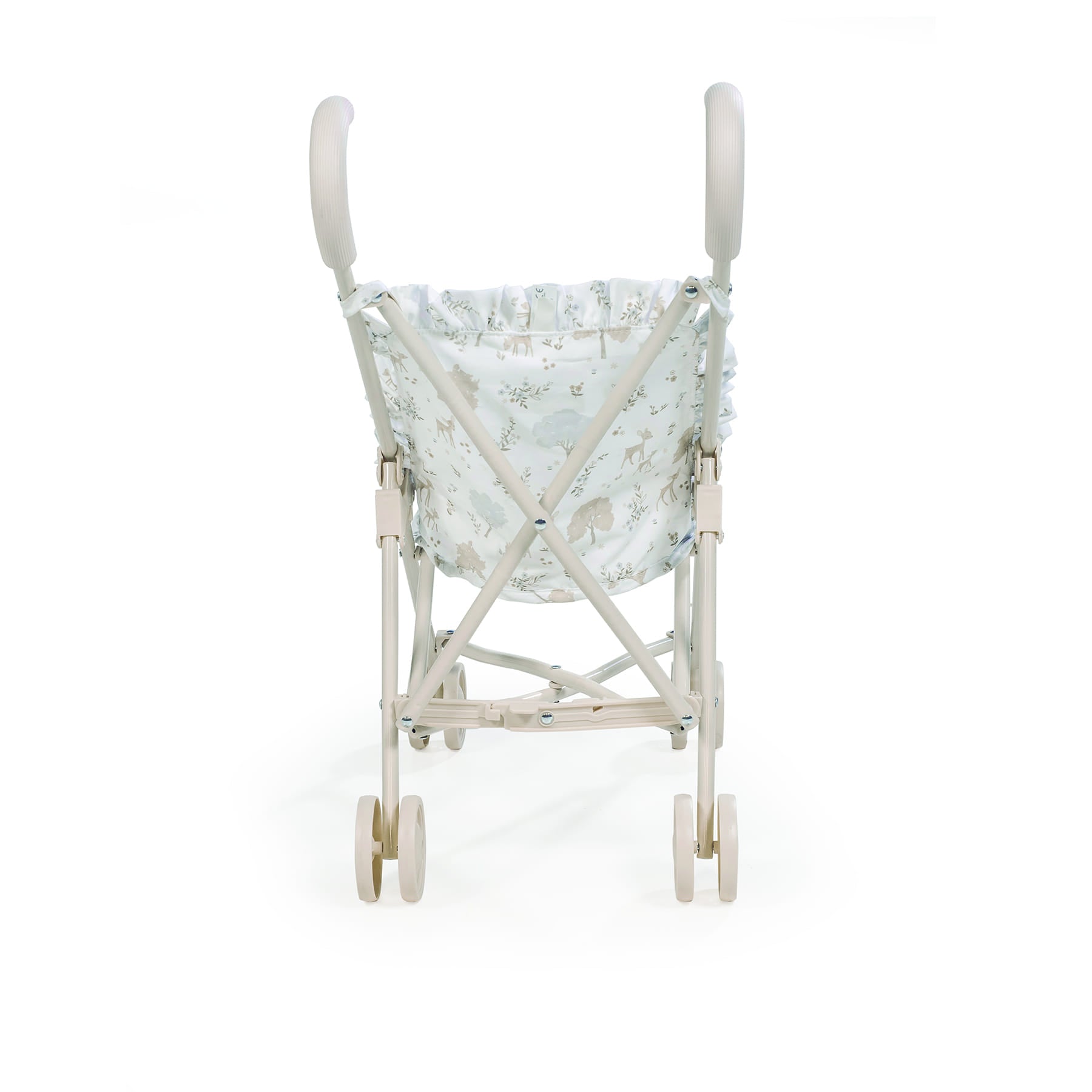 Összecsukható játék babakocsi hátulról fotózva - Pasito a Pasito márkától, a Nara kollekció mintáival