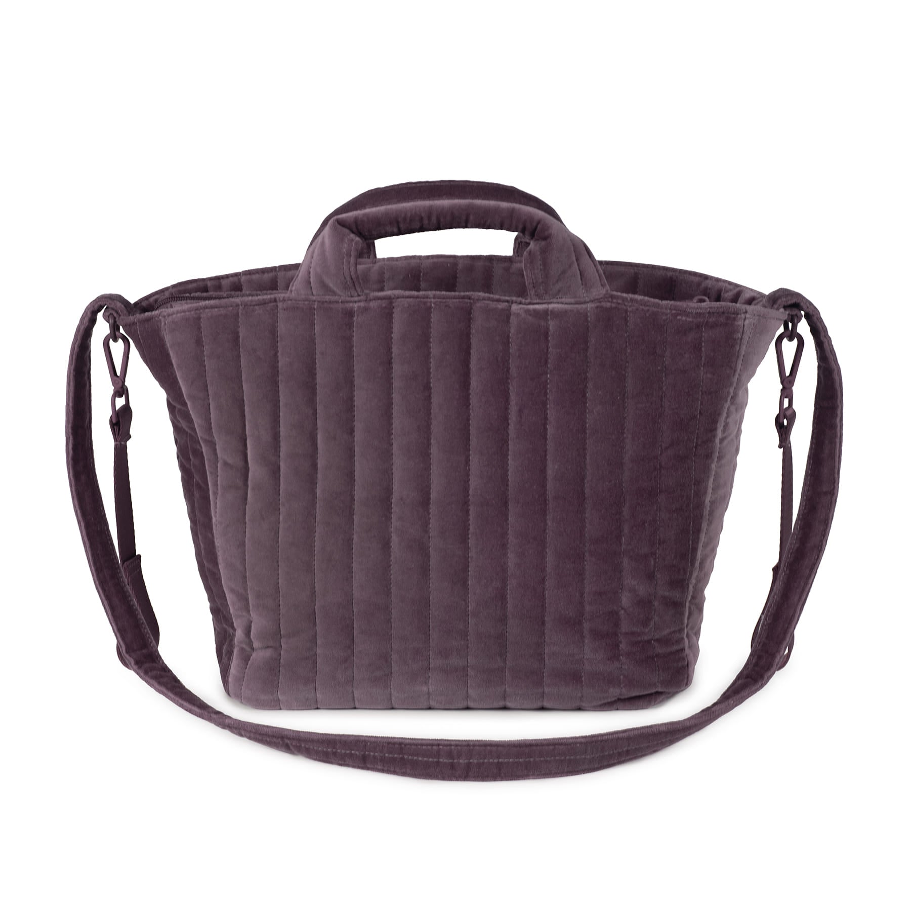 Bársony pelenkázó táska rövid és hosszú fülekkel, akár válltáskaként is funkcionál, babakocsira is könnyen rögzíthető