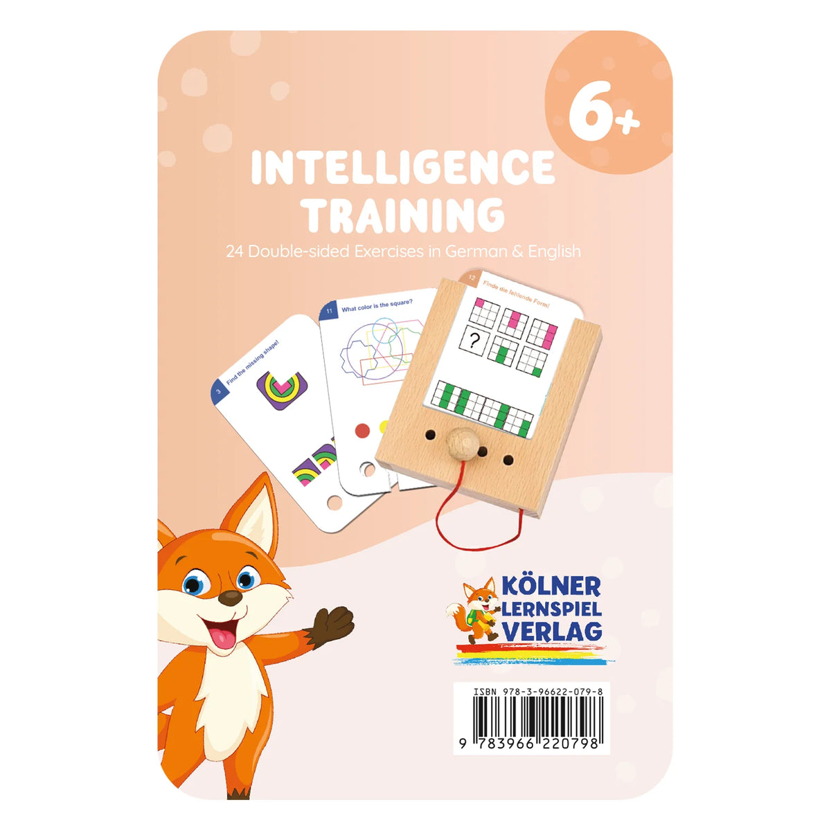 Puncho kártyacsomag Intelligencia 6 éves kortól – a csomag angol nyelvű borítója a Kölner Lernspielverlag rókájával