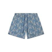 Swim Essentials barna kék homár mintás és csíkos férfi úszónadrág fehér háttér előtt.