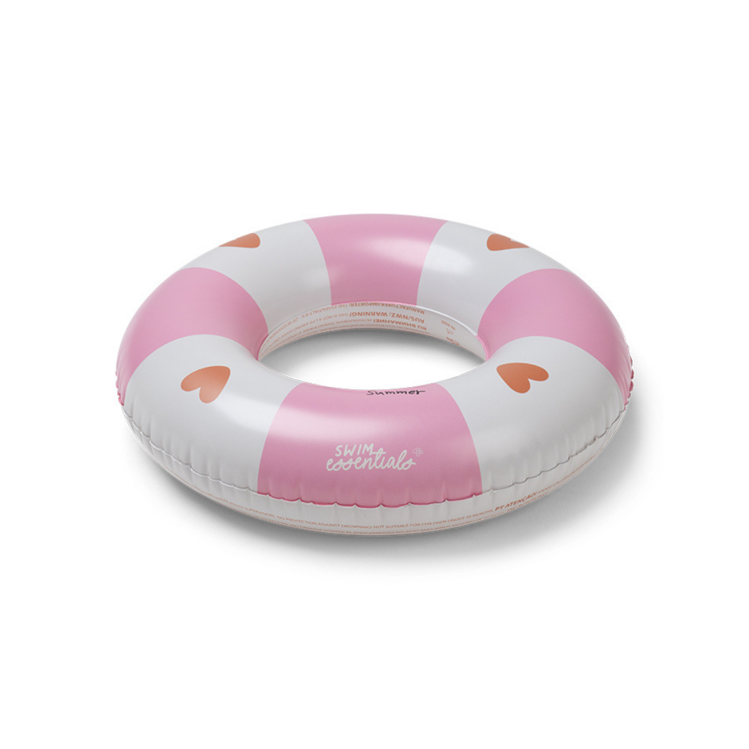 Swim Essentials rózsaszín-fehér csíkos gyerek úszógumi narancssárga szívecskékkel és Summer felirattal.