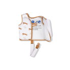 Kinyitott Swim Essentials leopárdmintás gyerek úszómellény, jól látható CE minősítési címkével és habbetétekkel.