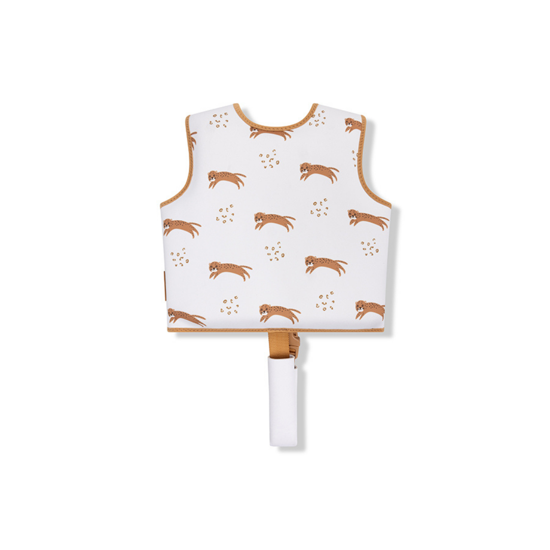 Swim Essentials barna leopárdmintás gyerek úszómellény hátulról, 1-3 éves korig.