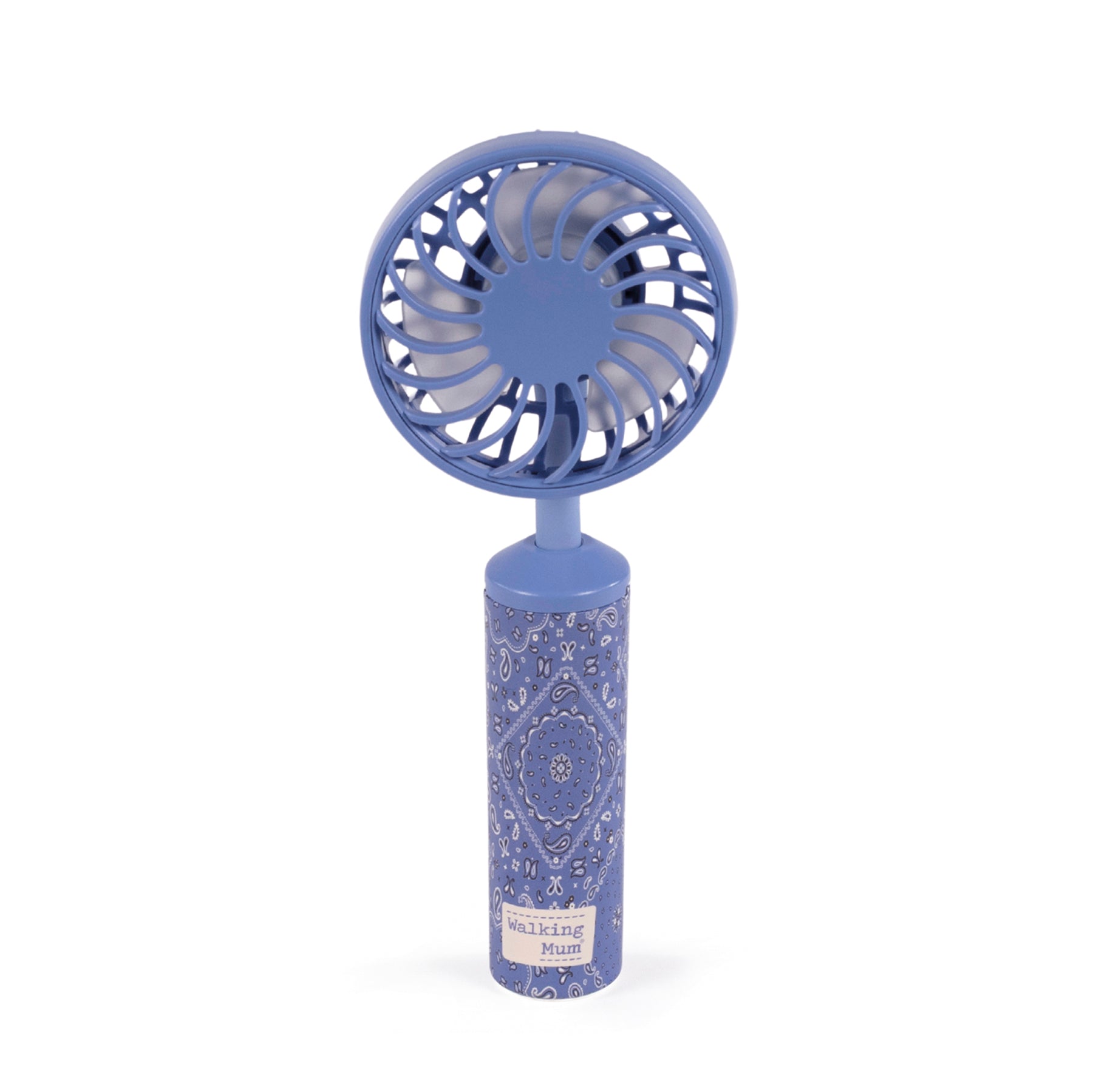 Walking Mum kék kasmírmintás babakocsi ventilátor szemből