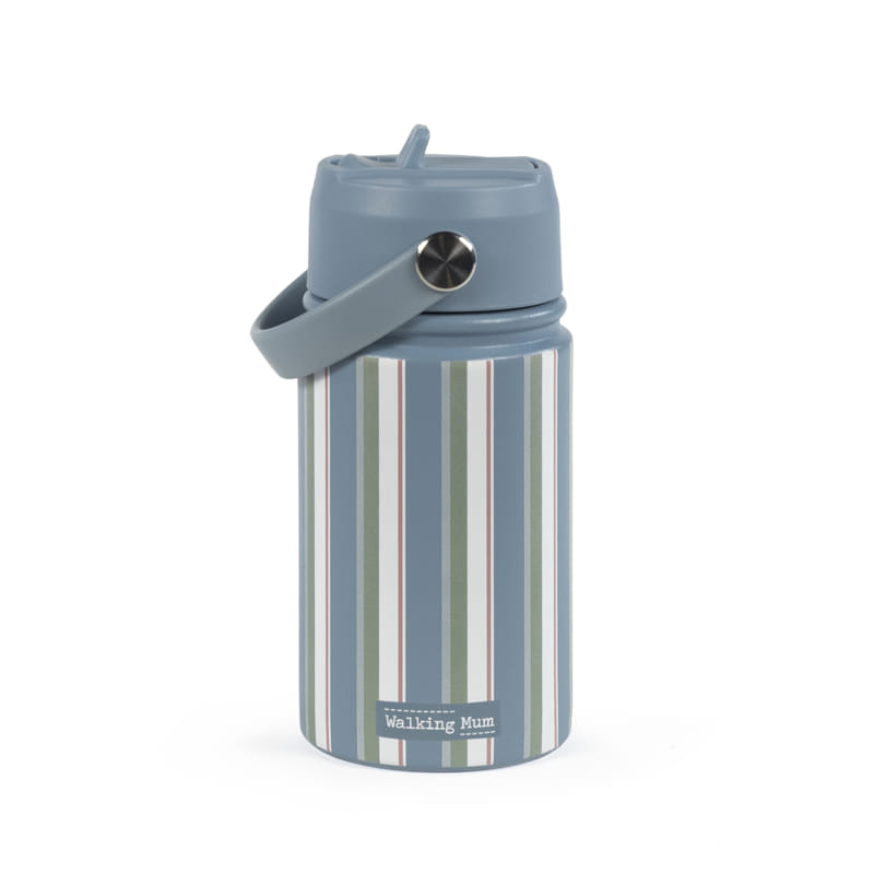 Walking Mum zöld-kék csíkos rozsdamentes acél gyerek kulacs