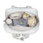 Átláthatóan, rendszerezetten pakolható pelenkázó táska menta árnyalatban, virágos mintával