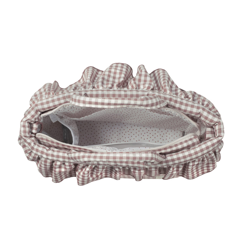 A Walking Mum Praliné Rózsaszín kockás táska belső elrendezése: hőszigetelt thermo zseb és vízálló rekeszek