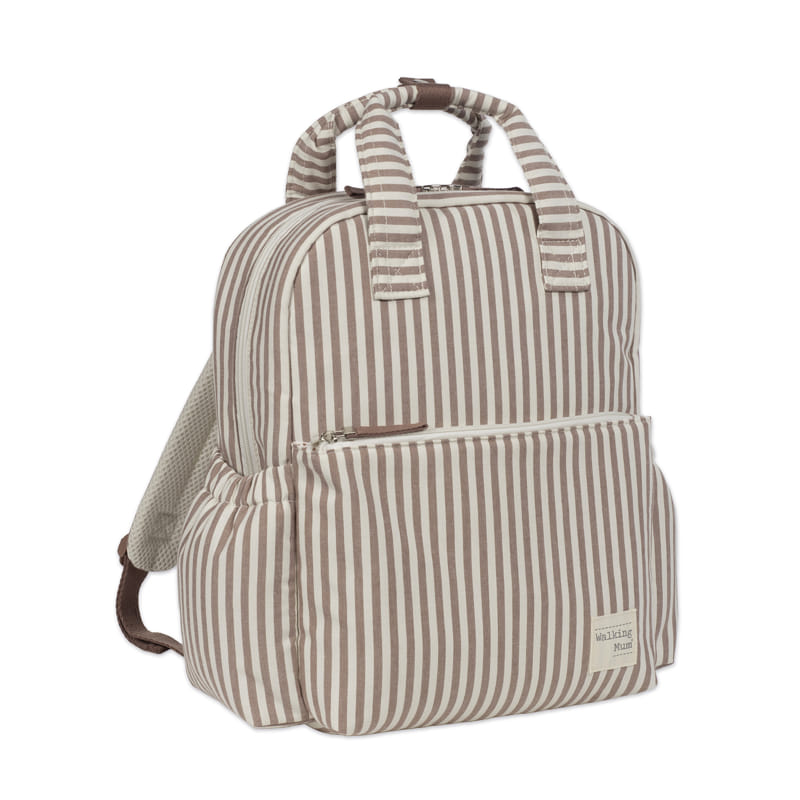 Walking Mum Praliné rózsaszín-fehér csíkos pelenkázó táska és hátizsák