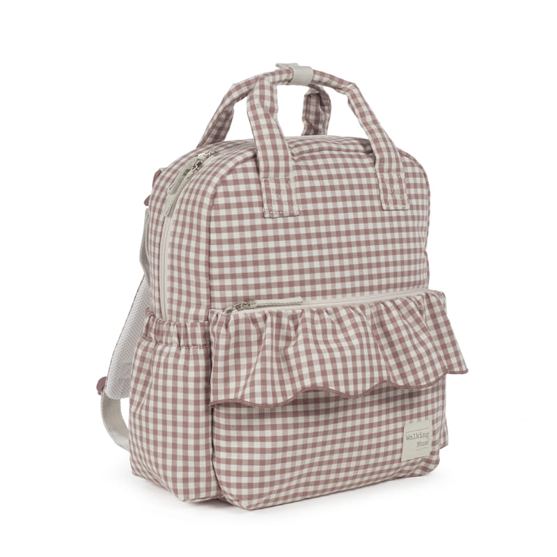 Walking Mum Praliné rózsaszín kockás multifunkcionális hátizsák