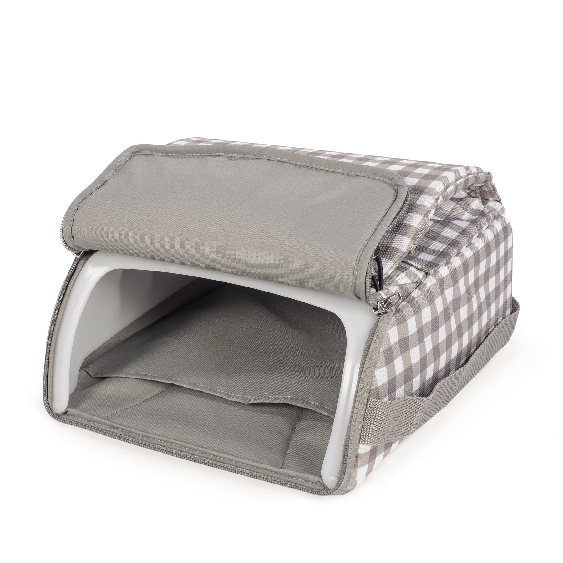 Táska és székmagasító egyben: Walking Mum textil székmagasító kockás mintával, oliva színben