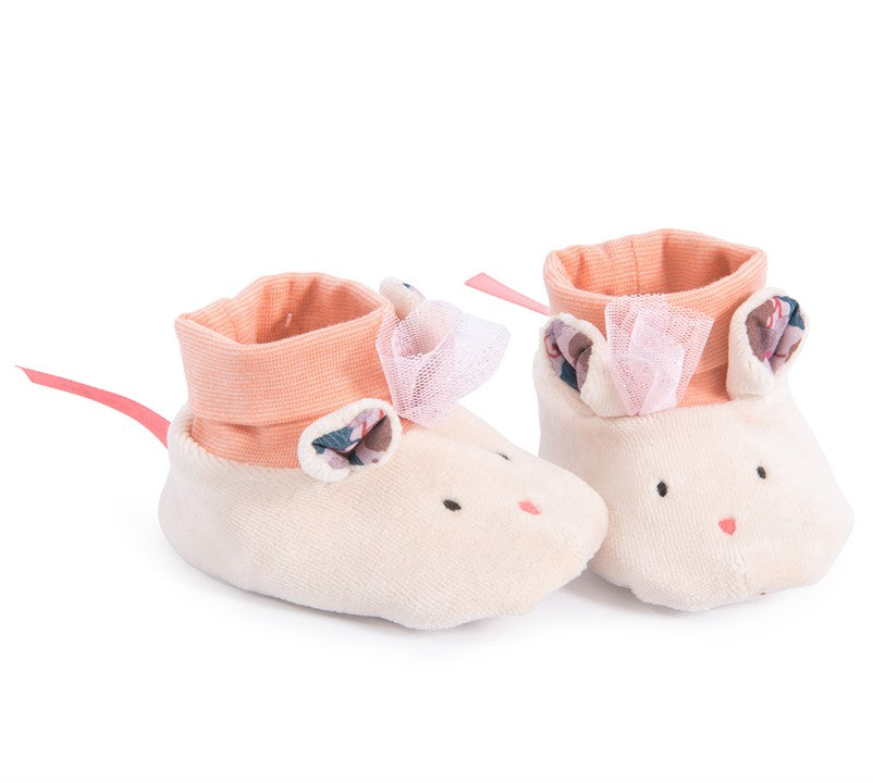 Egérkés babacipő virágos fülekkel - babaváró ajándék - moulin roty - pippadu