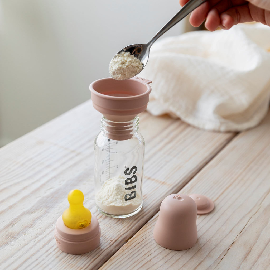 BIBS cumisüveg szett - púderrózsaszín, 110 ml - összecsukható tölcsér - hozzátáplálás kisbaba kortól - pippadu