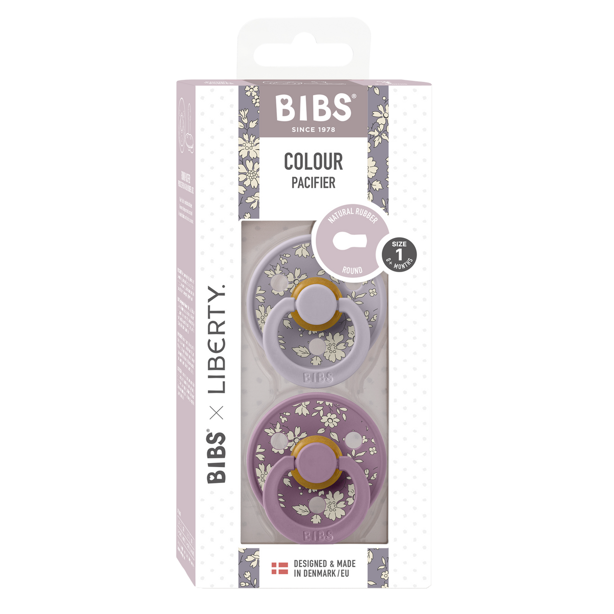 BIBS×LIBERTY Colour Capel virágminta pasztellszürke és mályva színben - pippadu