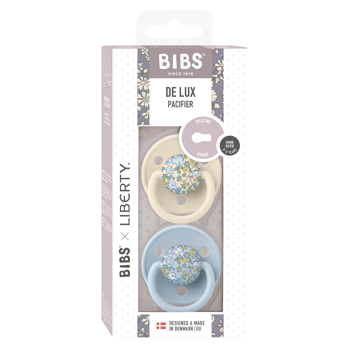 BIBS×LIBERTY De Lux Eloise - pasztellkék és krémfehér szilikon cumik - pippadu