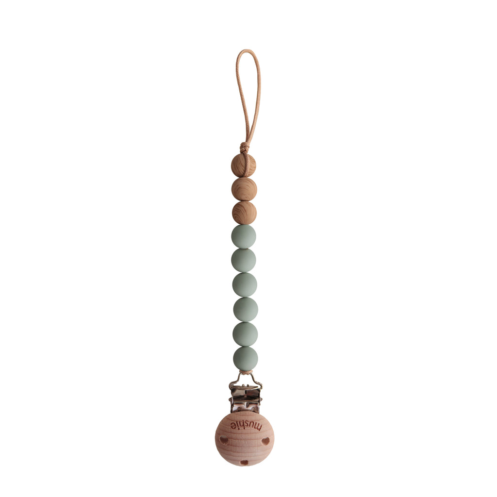 Mushie EVA cumilánc szilikon gyöngyökkel zsálya színben - pippadu