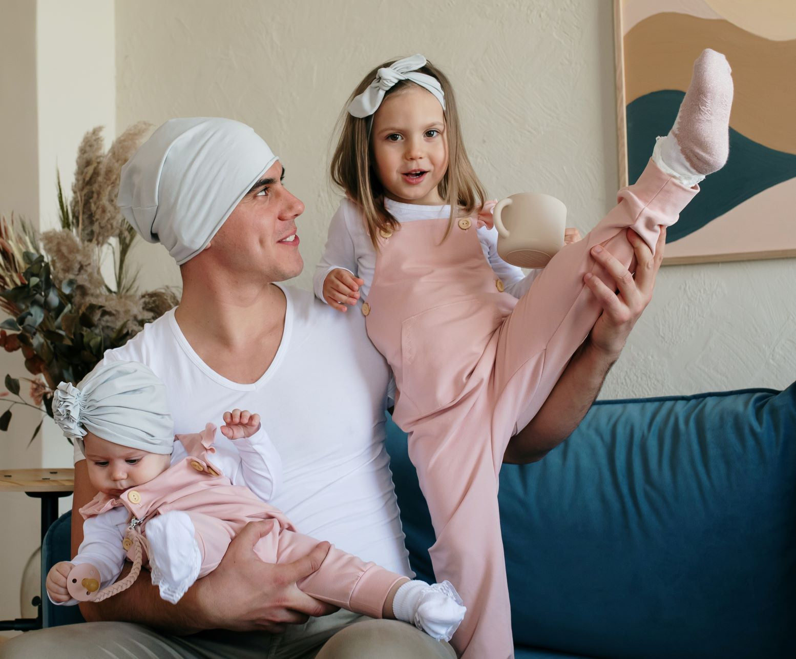 Pippadu trió - választható színekben - Pippadu - turbán sapka, beanie sapka és masnis hajpánt családi szettben