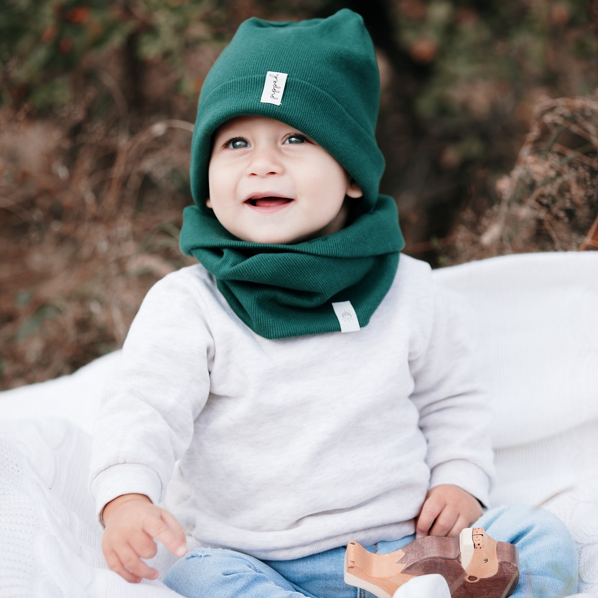 Beanie sapka-sál szett - örökzöld - Pippadu