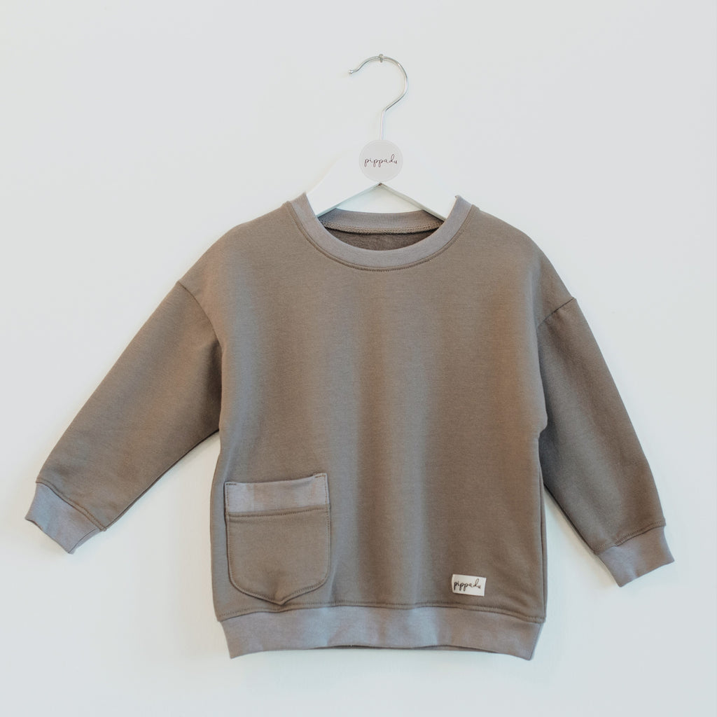 Gyerek pulóver és leggings: barna + macis - pippadu - uniszex pulóver zsebbel taupe színben