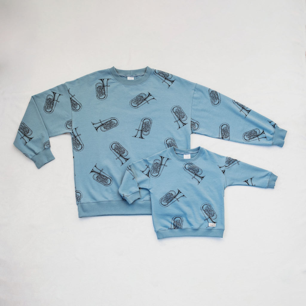 Felnőtt pulóver anya-fia szettben - pippadu - tuba mintával, limitált kollekció