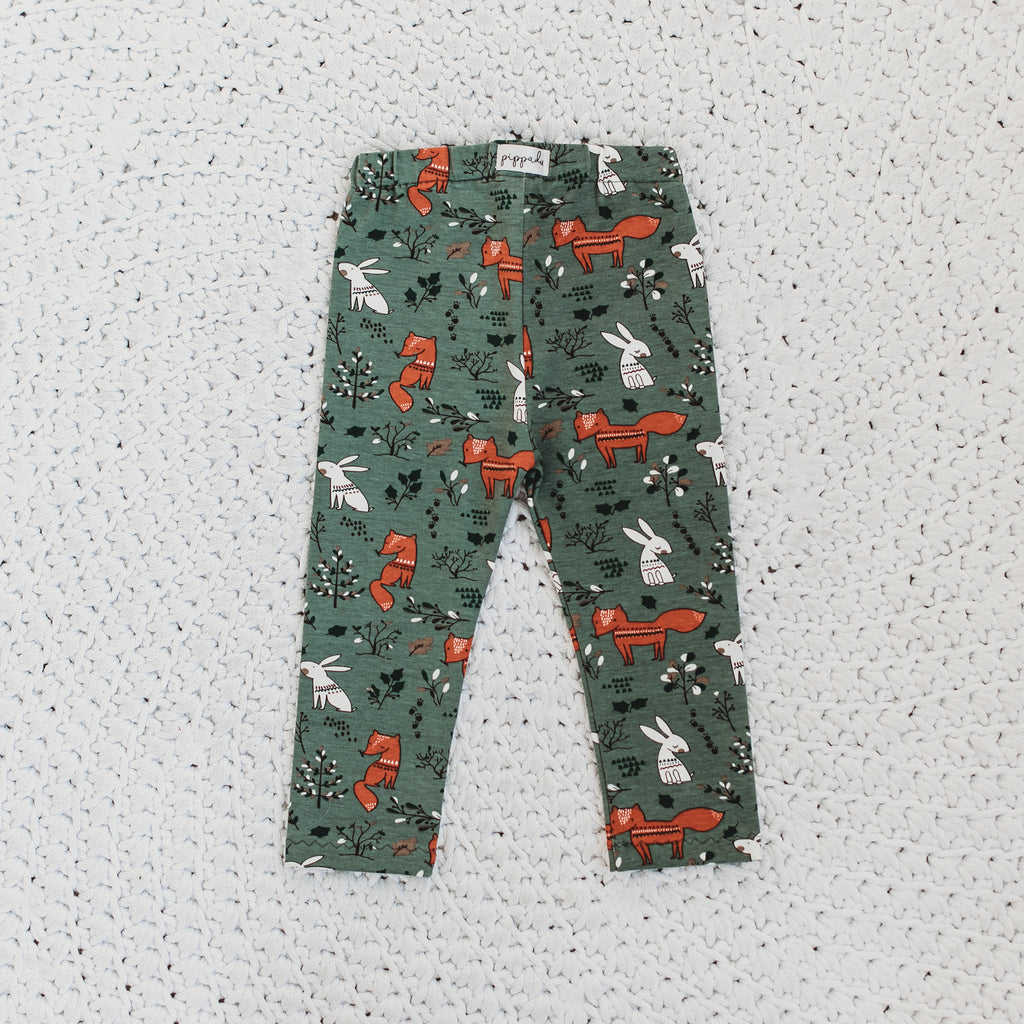 Gyerek leggings - zöld alapon róka mintával - pippadu